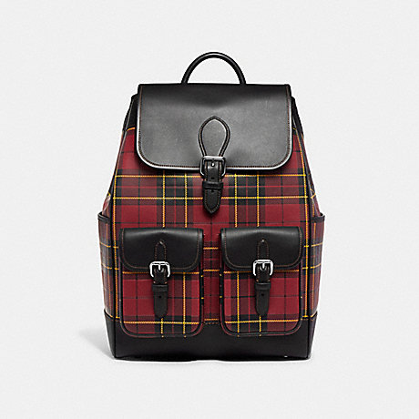 COACH CG207 Frankie Backpack With Plaid Print Cherry Multi