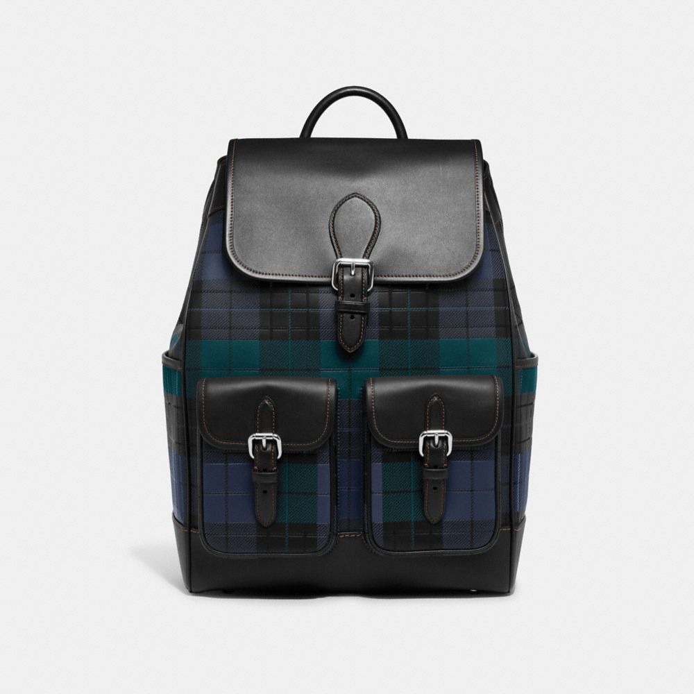 COACH CG207 Frankie Backpack With Plaid Print True Navy Multi