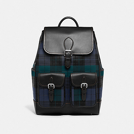 COACH CG207 Frankie Backpack With Plaid Print True-Navy-Multi