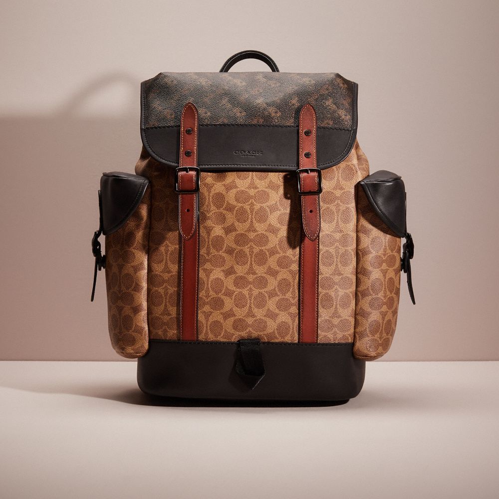 CG230 - Restored Hitch Backpack In Signature Canvas With Horse And Carriage Print Black Copper/Truffle Multi
