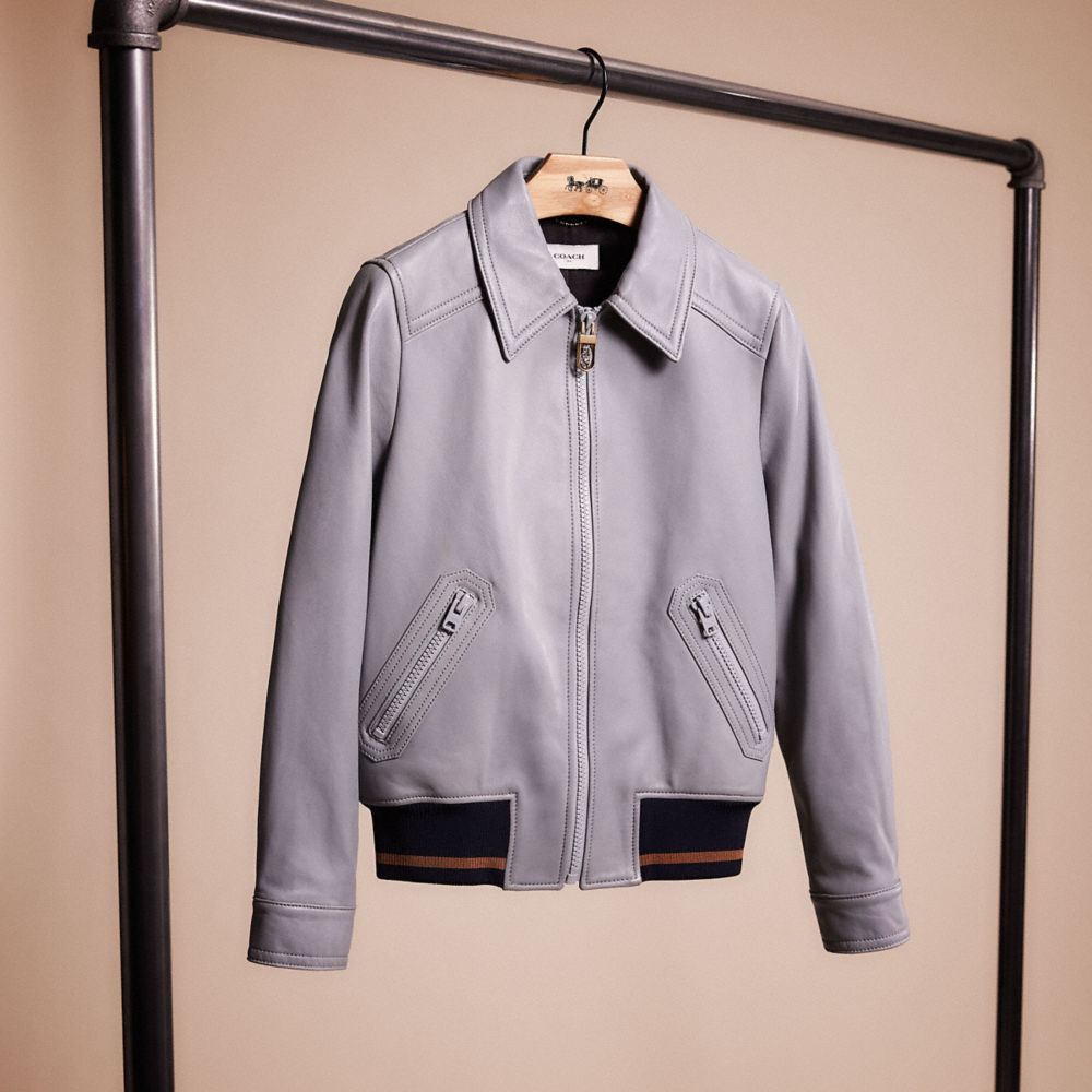 CG462 - Restored Leather Blouson Jacket With Rib Blue
