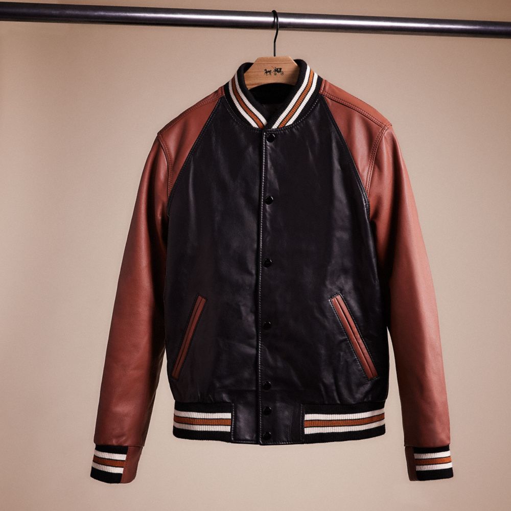 CG464 - Restored Leather Varsity Jacket BLACK/TAN