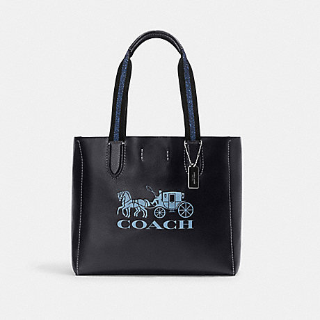 COACH CG469 Derby Tote With Horse And Carriage Silver/Midnight Navy Multi