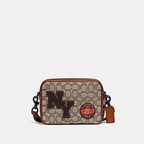 COACH CG495 Flight Bag 19 In Signature Textile Jacquard With Varsity Patches Cocoa Multi