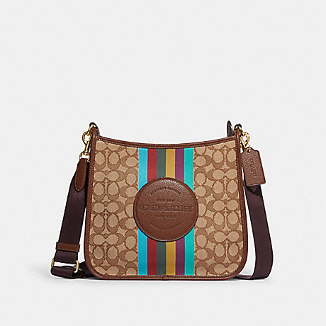 COACH CG505 Dempsey File Bag In Signature Jacquard With Stripe And Coach Patch Gold/Khaki/Redwood Multi