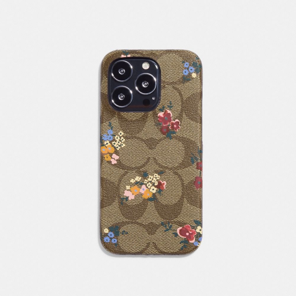 COACH CG507 Iphone 14 Pro Max Case In Signature Canvas With Wildflower Print Khaki Multi