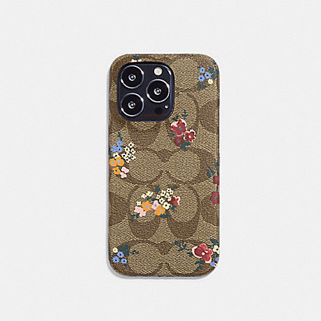 COACH CG507 Iphone 14 Pro Max Case In Signature Canvas With Wildflower Print Khaki-Multi