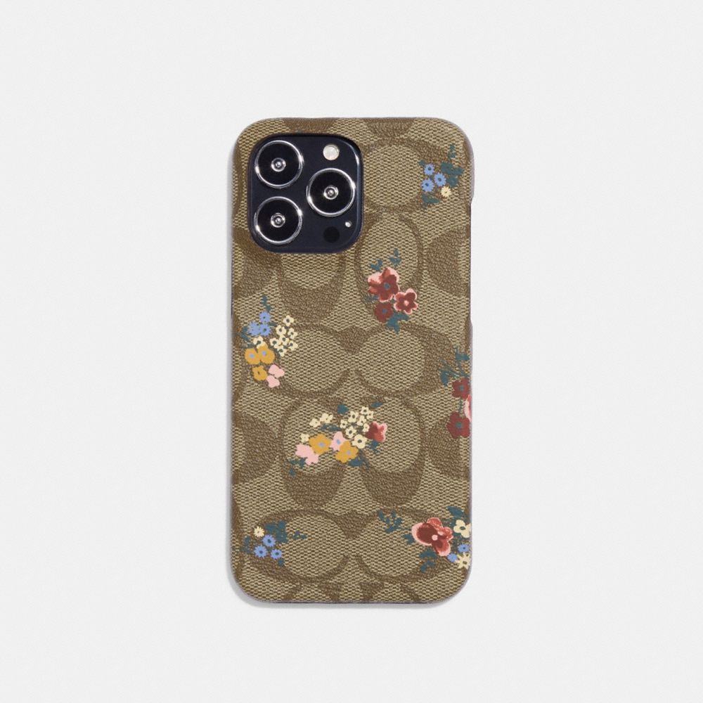 Iphone 14 Pro Case In Signature Canvas With Wildflower Print - CG508 - Khaki Multi