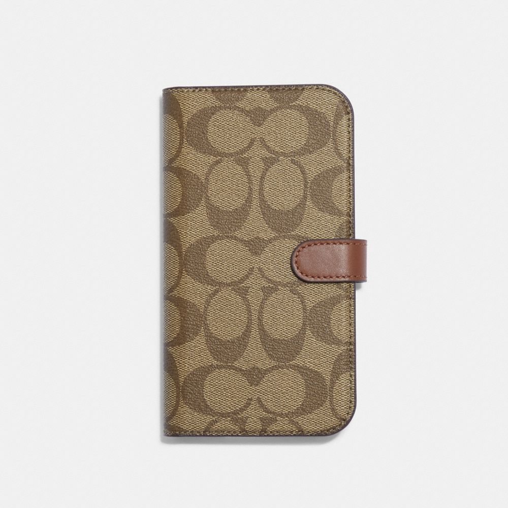 COACH CG514 Iphone 14 Pro Max Folio In Signature Canvas KHAKI