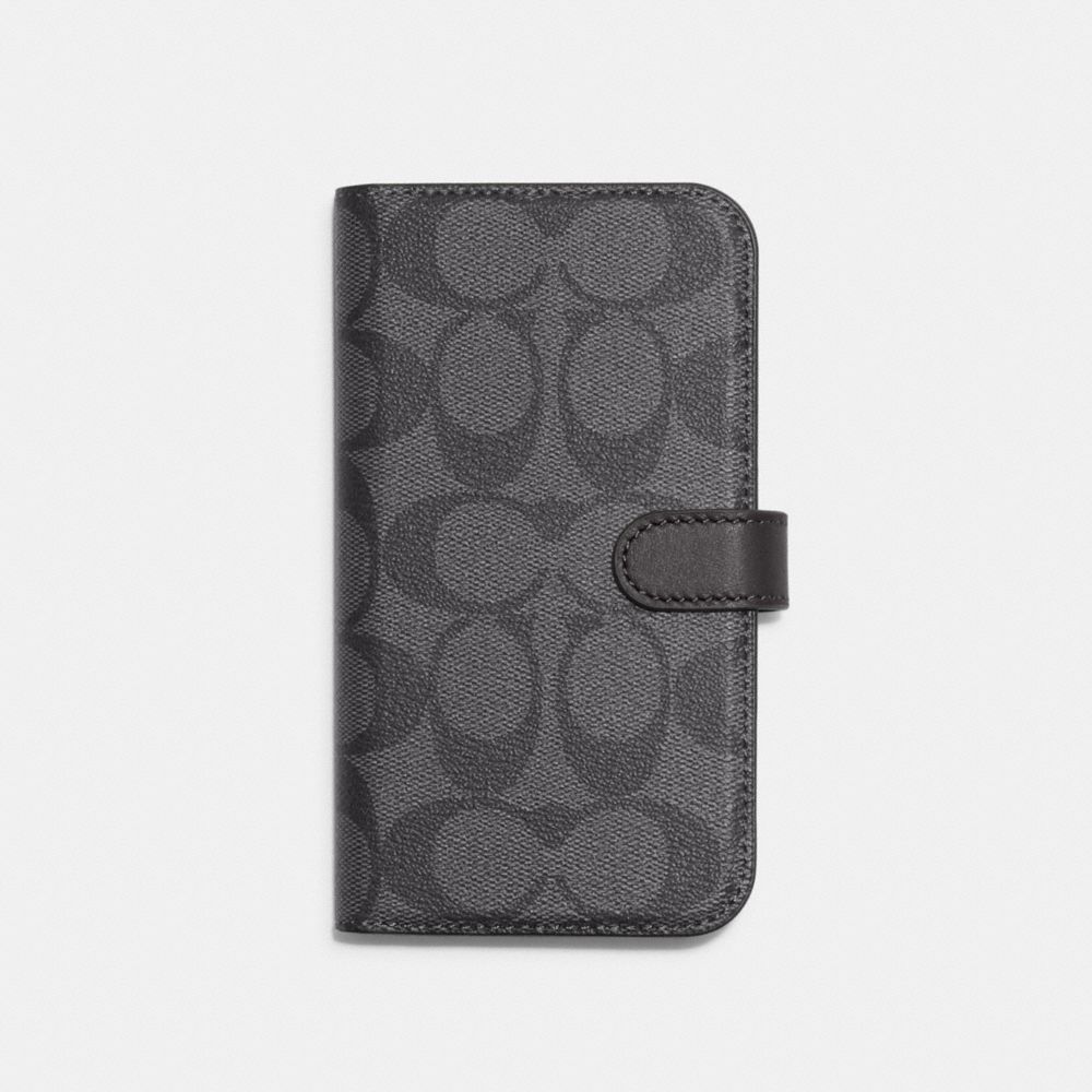 COACH CG515 Iphone 14 Pro Folio In Signature Canvas Graphite