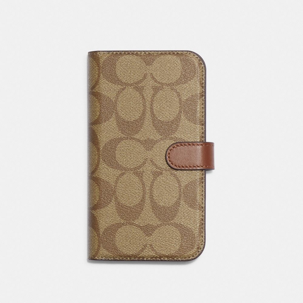 COACH CG515 Iphone 14 Pro Folio In Signature Canvas KHAKI