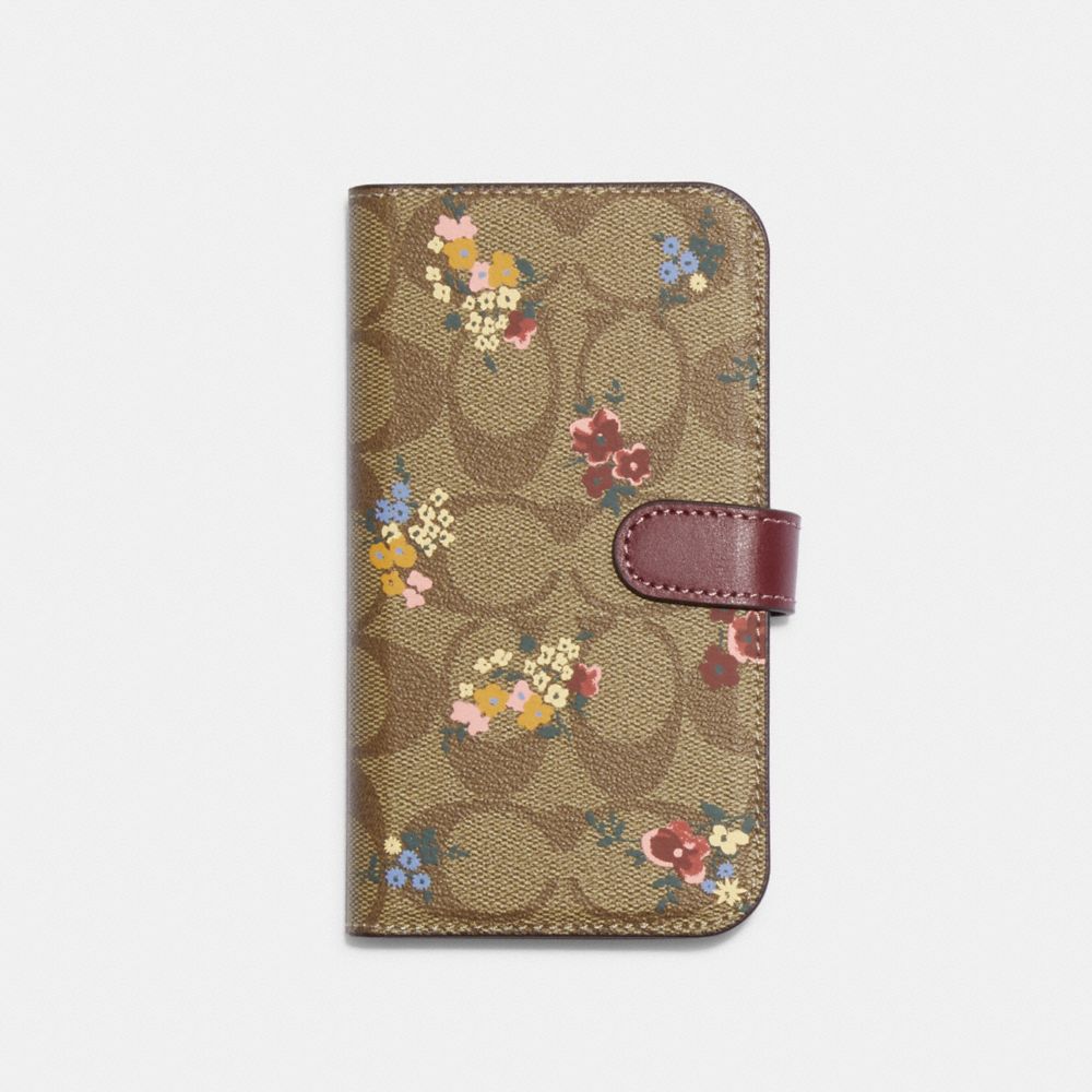 COACH CG527 Iphone 14 Pro Folio In Signature Canvas With Wildflower Khaki Multi