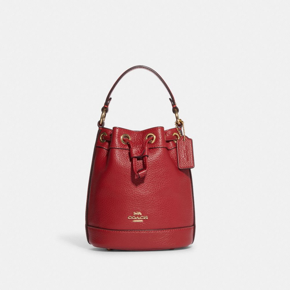 COACH CG532 Dempsey Drawstring Bucket Bag 15 Gold/1941 Red