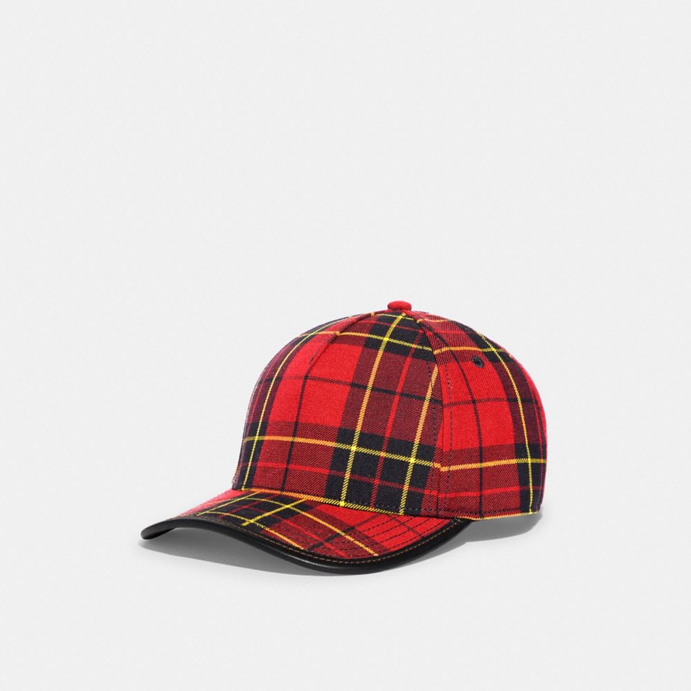 COACH CG576 Tartan Plaid Print Baseball Hat Red/Black