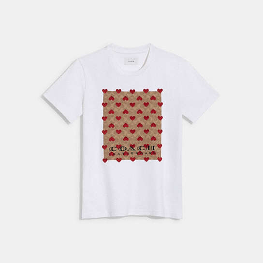 CG577 - Signature Heart T Shirt In Organic Cotton White/Khaki Multi