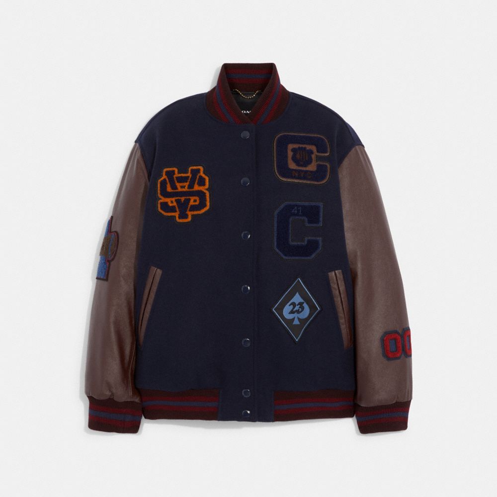 CG580 - Oversized Classic Varsity Jacket In Recycled Wool And Recycled Polyester Navy Multi