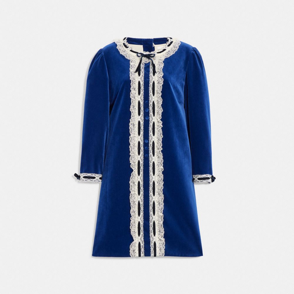 CG586 - Velvet Dress With Lace Trim Blue
