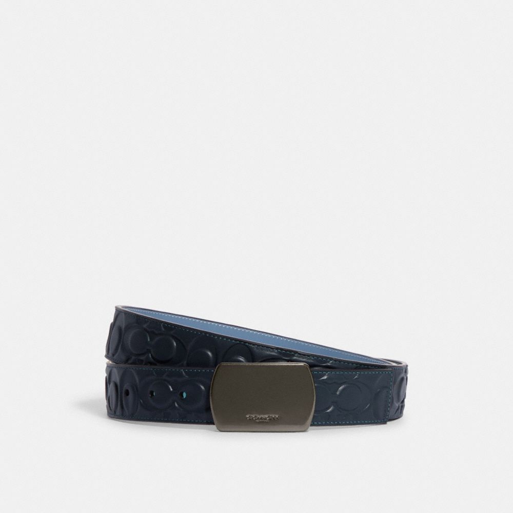 COACH - MEN - PLAQUE BUCKLE CUT TO SIZE REVERSIBLE BELT, 38 MM - CG593 -  QB/Midnight/Indigo 