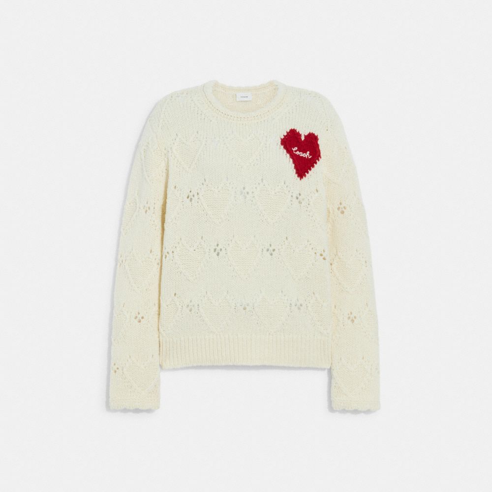 COACH CG616 Heart Crewneck Sweater Ivory