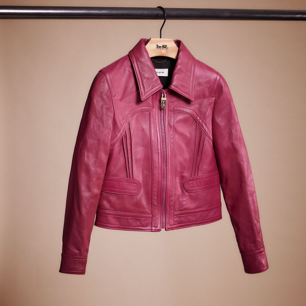CG748 - Restored Cropped Leather Blouson Tweed Berry