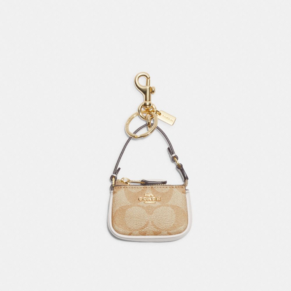 COACH CG761 Mini Nolita Bag Charm In Signature Canvas GOLD/LIGHT KHAKI CHALK