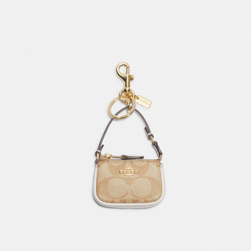 Mini Nolita Bag Charm In Signature Canvas - CG761 - Gold/Light Khaki Chalk