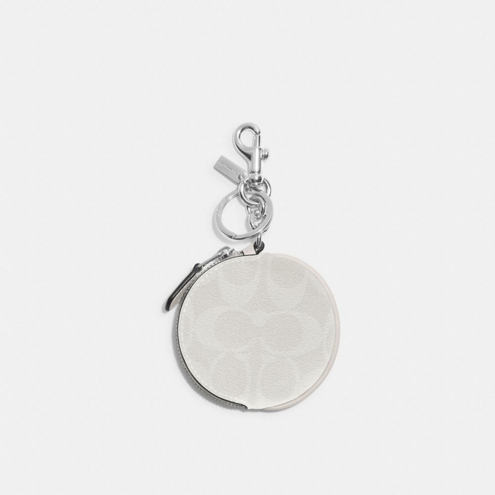 Circular Coin Pouch Bag Charm In Signature Canvas - CG762 - Silver/Chalk/Glacier White