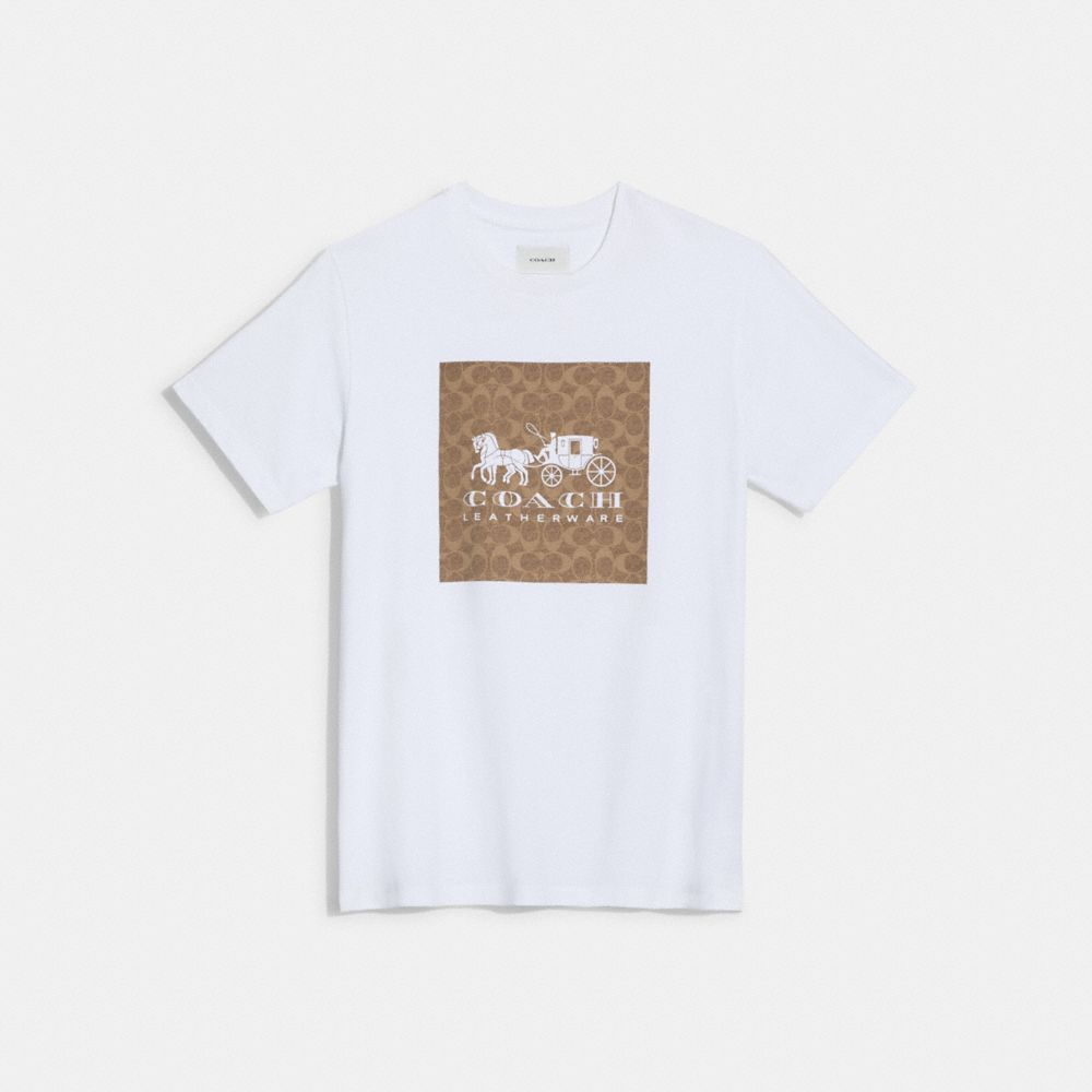 COACH CG773 Signature Horse And Carriage T Shirt In Organic Cotton White/Tan