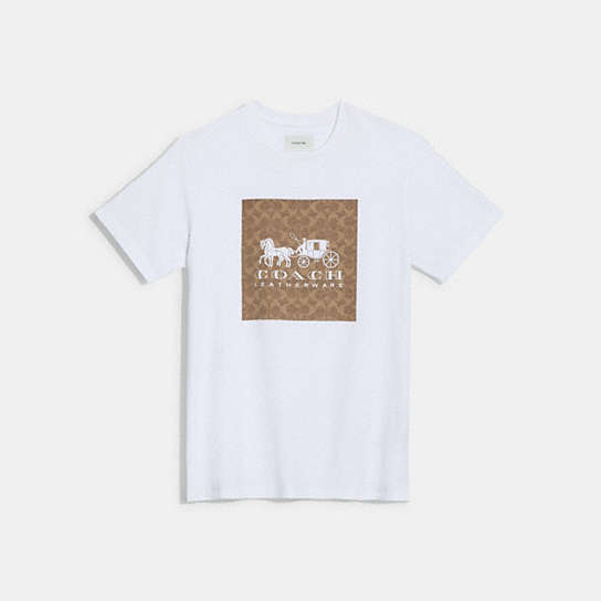 CG773 - Signature Horse And Carriage T Shirt In Organic Cotton White/Tan