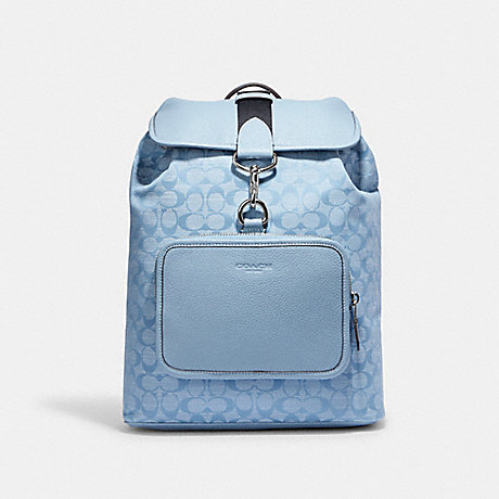COACH CG775 Sullivan Backpack In Signature Chambray Silver/Light-Blue