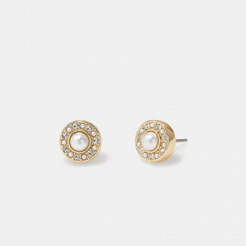 CG810 - Halo Pavé Pearl Stud Earrings Gold