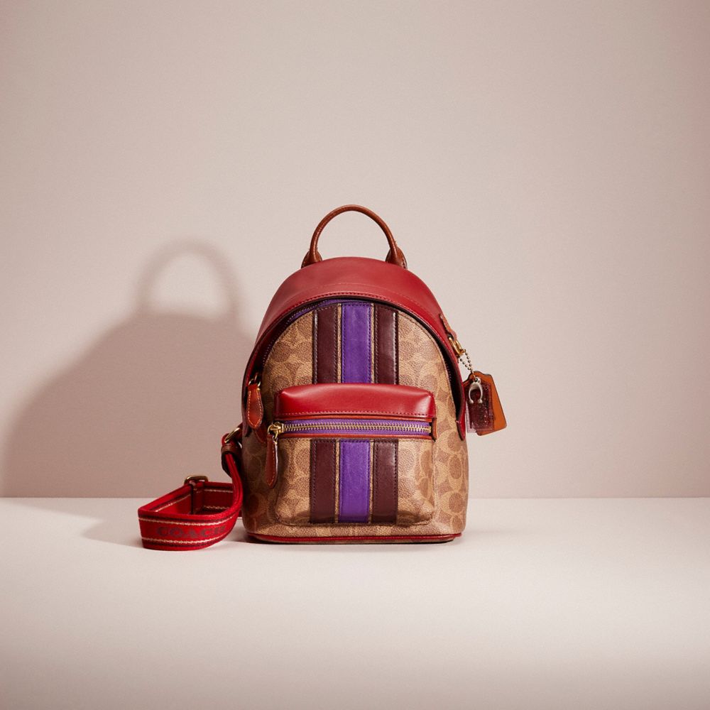 CG945 - Upcrafted Charter Backpack 18 In Colorblock Signature Canvas Brass/Tan Brick Red Multi