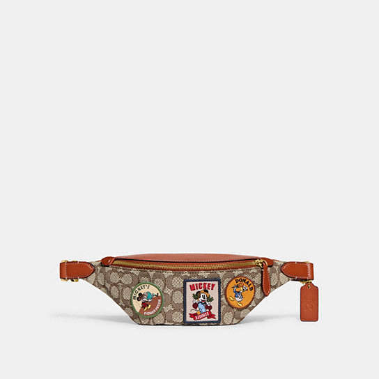 CG970 - Disney X Coach Charter Belt Bag 7 In Signature Textile Jacquard With Patches Cocoa Multi