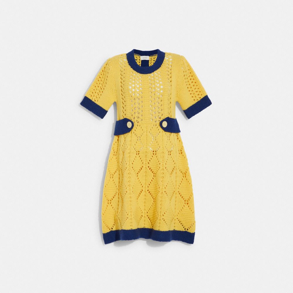 COACH CG990 Colorblock Knit Dress Yellow Multi