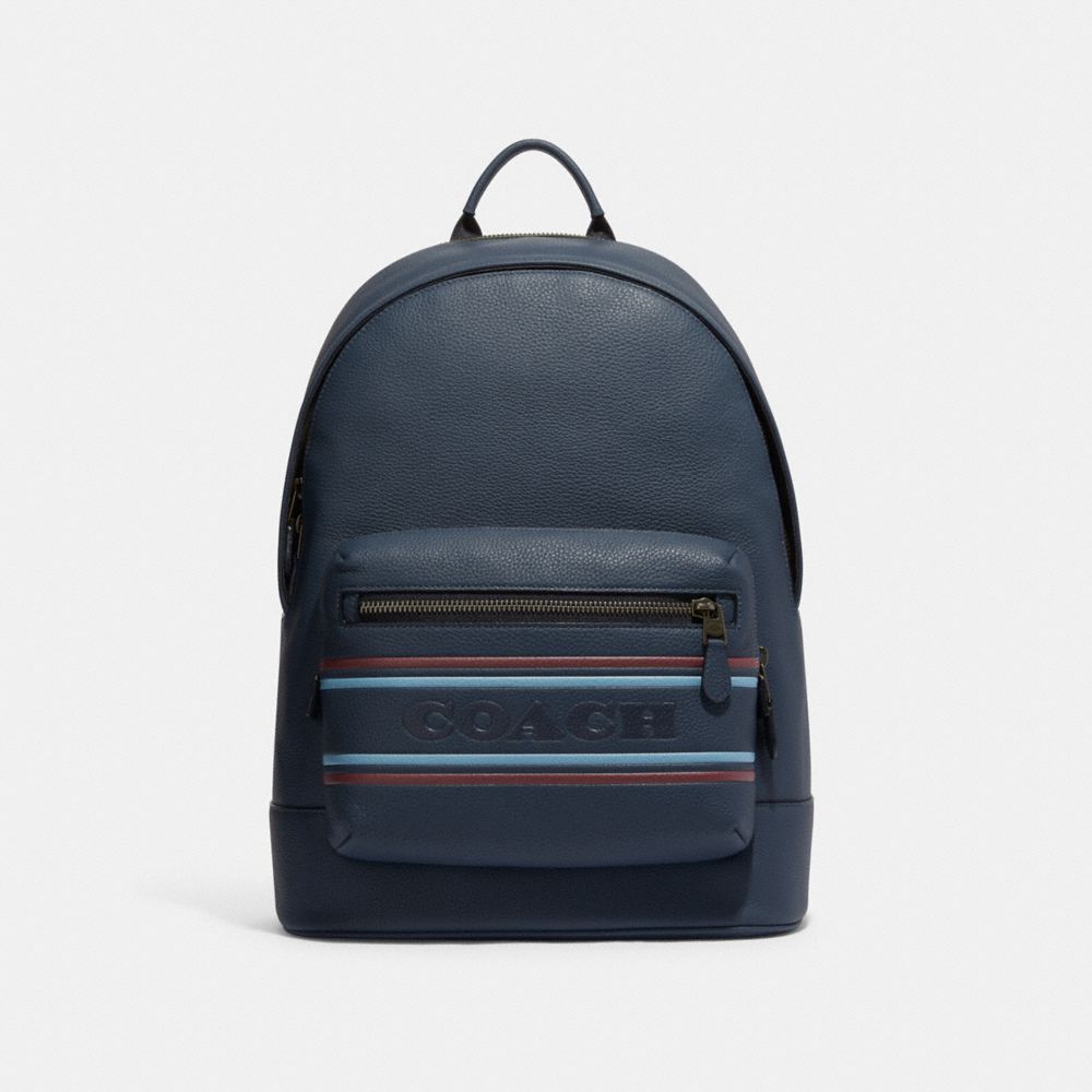 West Backpack With Coach Stripe - CG995 - Gunmetal/Denim Multi