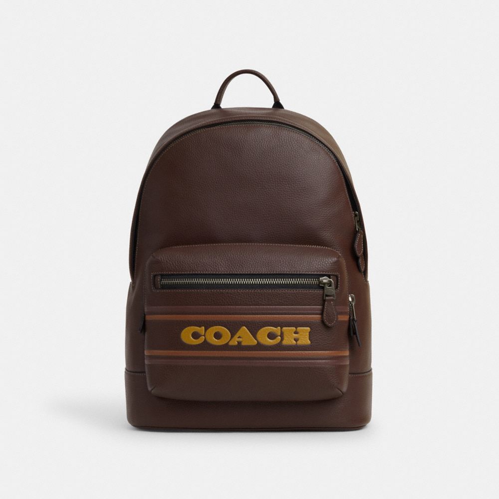West Backpack With Coach Stripe - CG995 - Gunmetal/Mahogany Multi