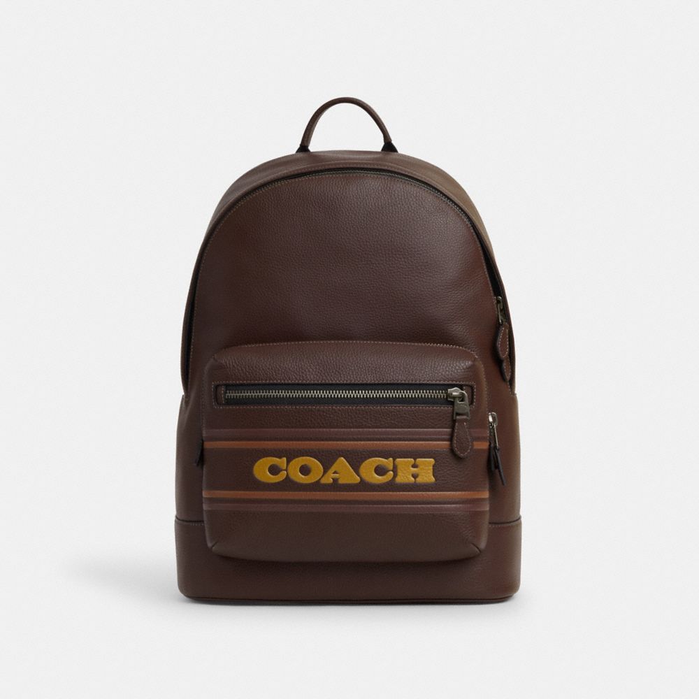 COACH CG995 West Backpack With Coach Stripe GUNMETAL/MAHOGANY MULTI