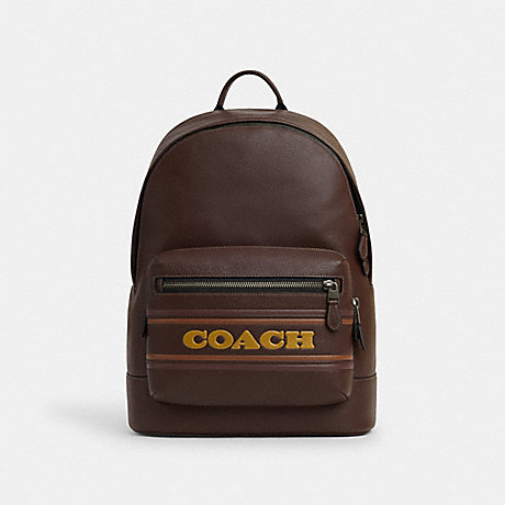 COACH CG995 West Backpack With Coach Stripe Gunmetal/Mahogany Multi