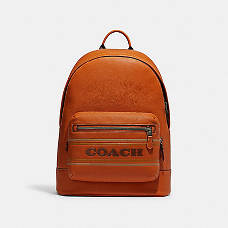 COACH CG995 West Backpack With Coach Stripe Black-Antique-Nickel/Canyon-Multi