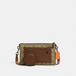 Holden Crossbody In Colorblock Signature Canvas - CG997 - Black Antique Nickel/Khaki/Saddle Multi