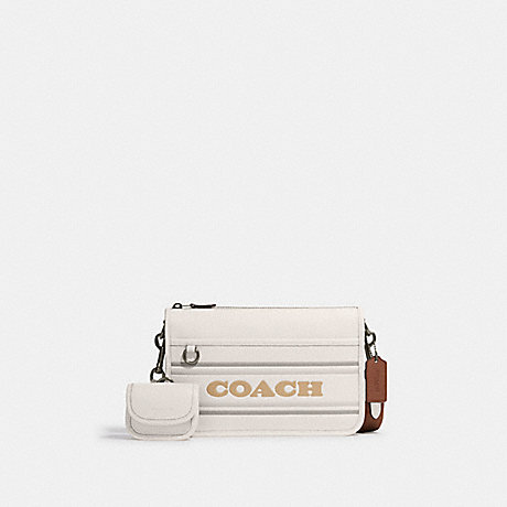 COACH CG998 Heritage Convertible Crossbody With Coach Stripe Gunmetal/Chalk Multi