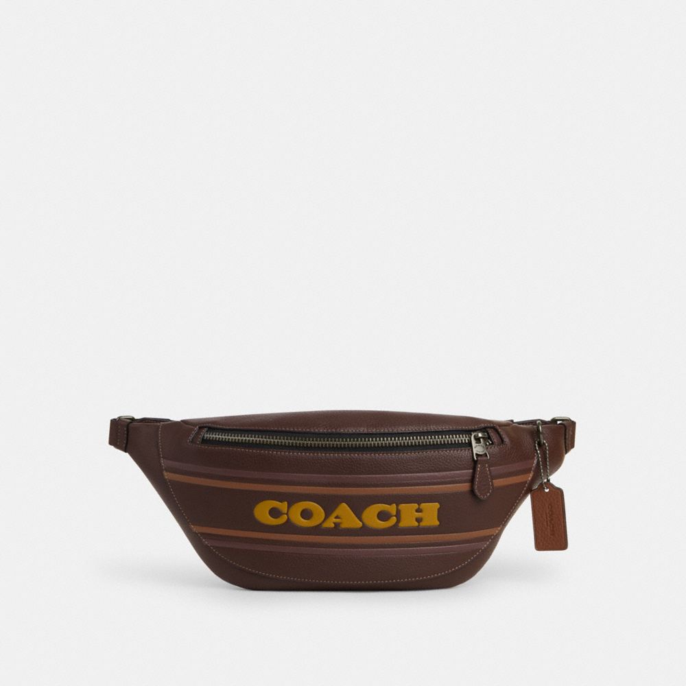 COACH CH000 Warren Belt Bag With Coach Stripe Gunmetal/Mahogany Multi