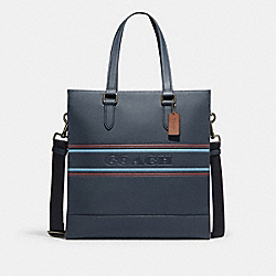 COACH CH001 Graham Structured Tote With Coach Stripe GUNMETAL/DENIM MULTI