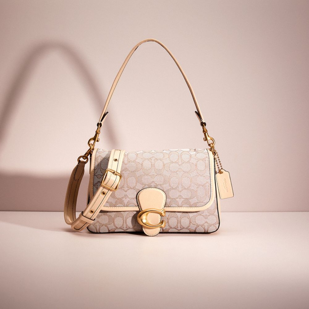 CH047 - Restored Soft Tabby Shoulder Bag In Signature Jacquard Brass/Stone Ivory