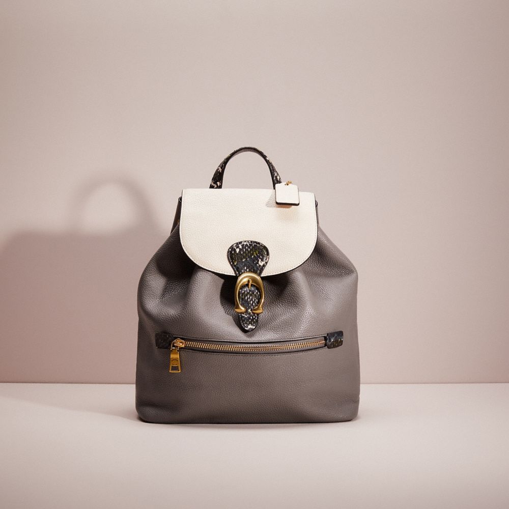 CH057 - Restored Evie Backpack In Colorblock With Snakeskin Detail Brass/Heather Grey Multi