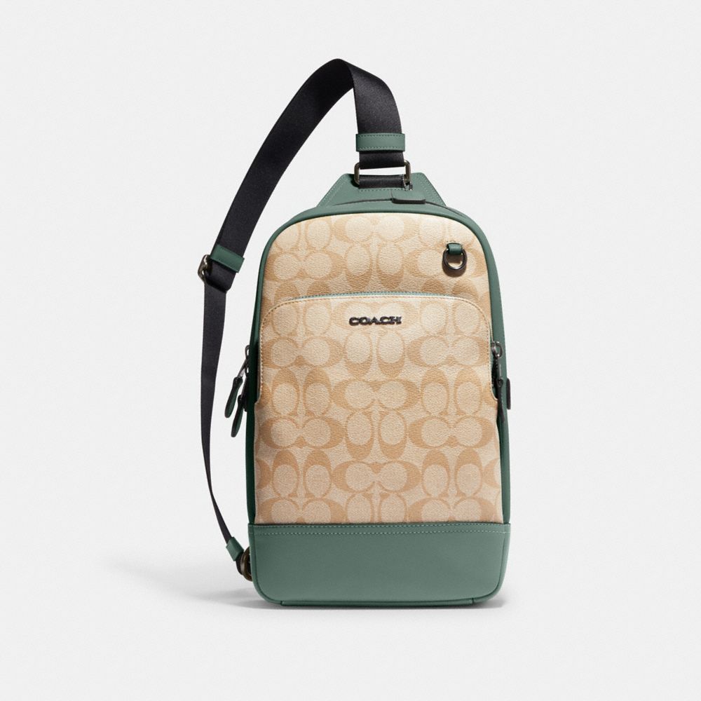 COACH CH059 Graham Pack In Colorblock Signature Canvas BLACK ANTIQUE NICKEL/LIGHT KHAKI/SAGE