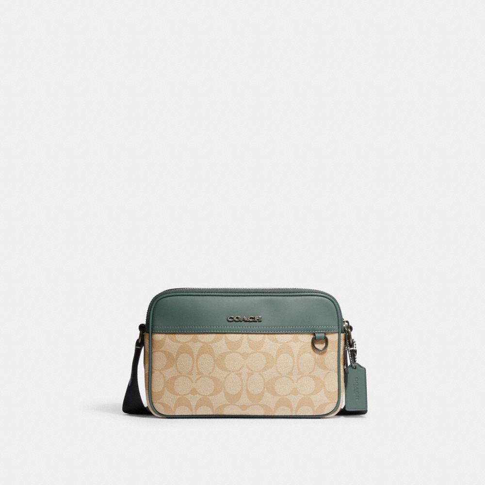 COACH CH062 Graham Crossbody In Colorblock Signature Canvas BLACK ANTIQUE NICKEL/LIGHT KHAKI/SAGE