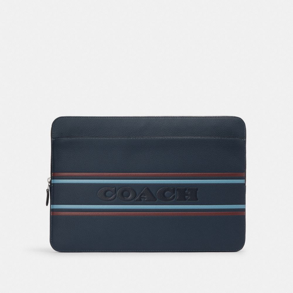 COACH CH068 Laptop Case With Coach Stripe Gunmetal/Denim Multi