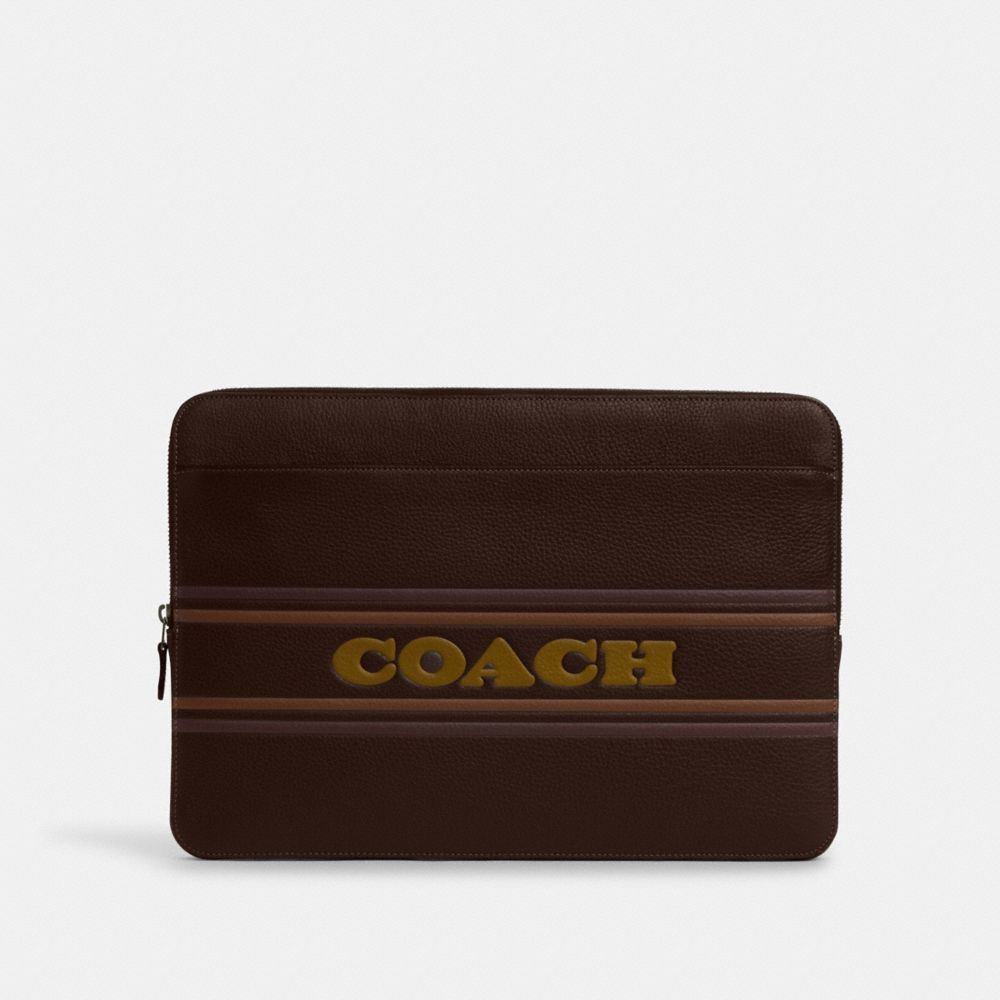 COACH CH068 Laptop Case With Coach Stripe Gunmetal/Mahogany Multi