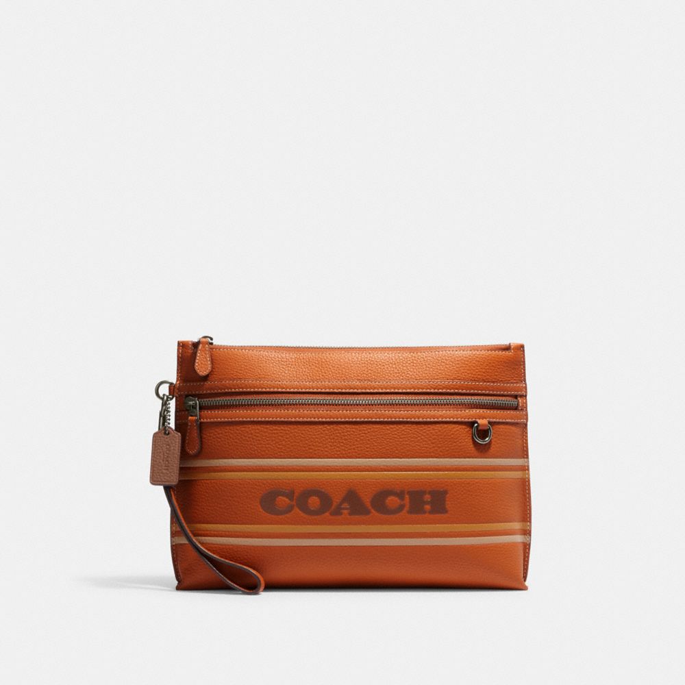 COACH CH069 Carry All Pouch With Coach Stripe BLACK ANTIQUE NICKEL/CANYON MULTI